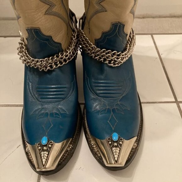 Vtg JUSTIN cowboy western extra tall metal toe tips harness womens boots sz 5 B - Picture 5 of 9